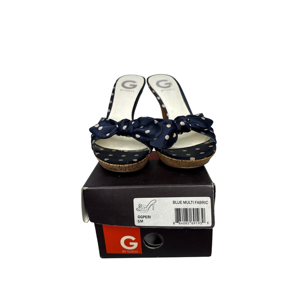 G by Guess GGPERI Mules Womens 6M Blue Polka Dot Bow Stiletto Heel Sandals